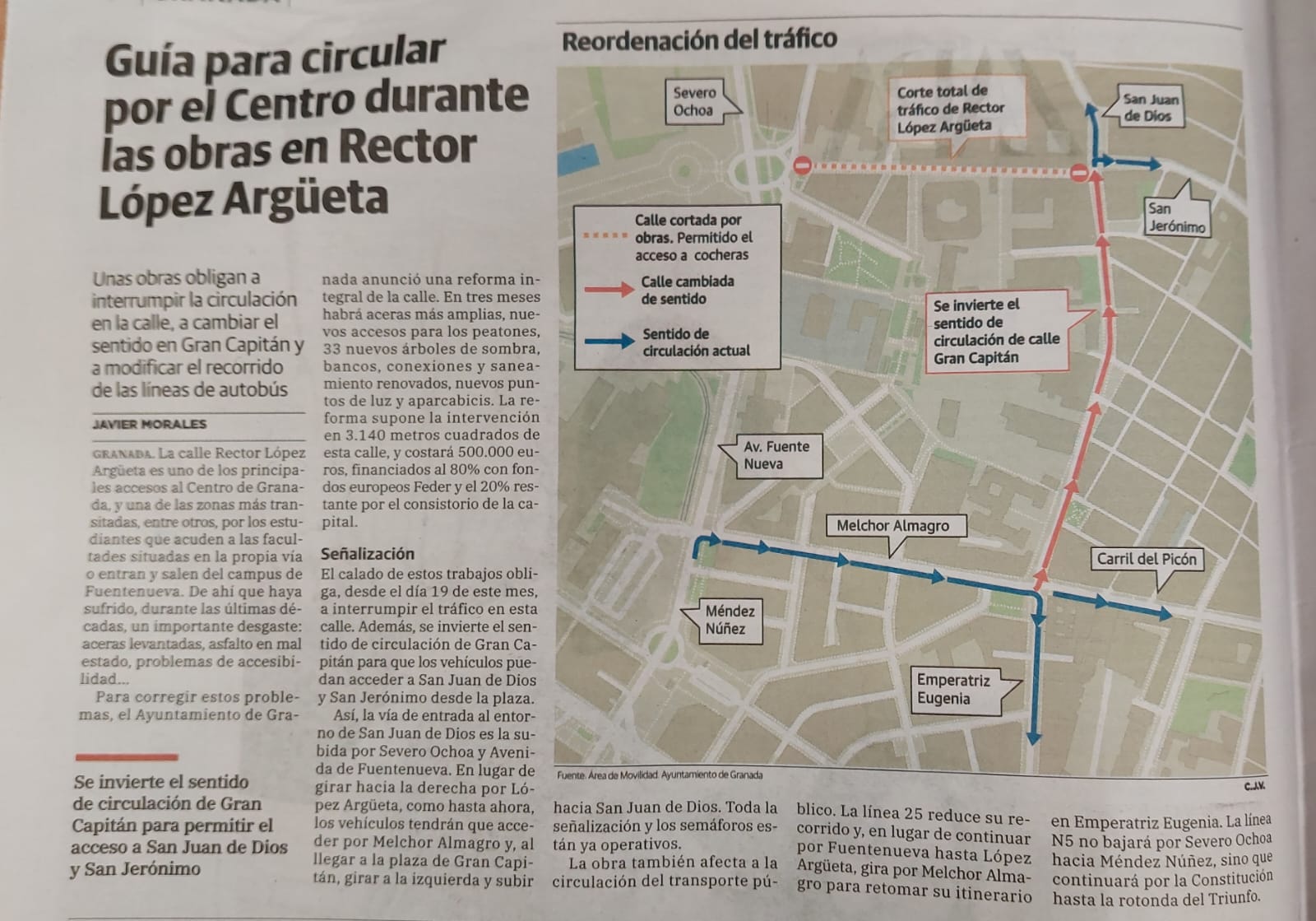 Guía para circular por el centro por obras en Rector López Argüeta