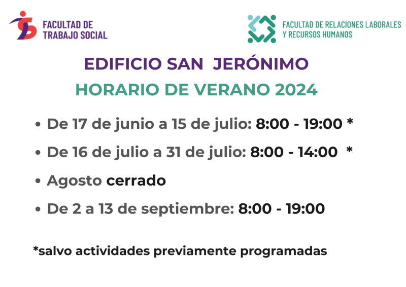 calendario verano 2024 edificio San Jerónimo