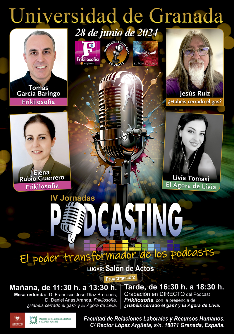 cartel de cuarta jornada de podcast con imagen de cuatro personas